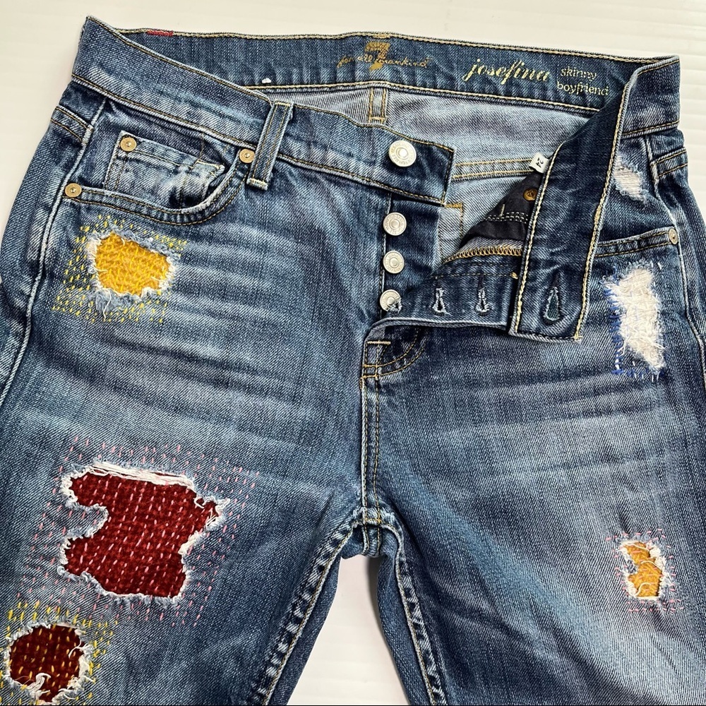 7 For All Mankind Sashiko Josefina Skinny Boyfriend Jeans Distressed 24 (28)*